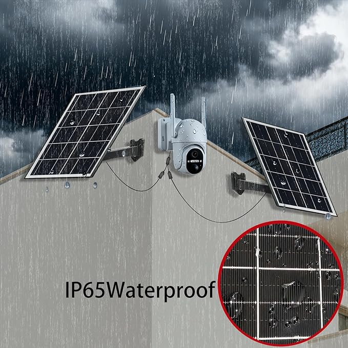 5V 16W Solar Panel for Security Camera IP65 Waterproof USB Solar Panel Charger Type-C Port、Micro USB Port&DC Port Solar Sanels for Cameras with 9.8ft Charging Cable(8W black-2pack)
