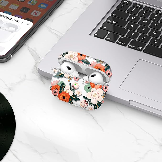 Maxjoy for AirPods Pro 2nd Generation Case, Clear AirPods Pro 2 Case for Women Men Cute Protective Soft AirPod Pro 2 Cover with Keychain Strap for AirPod Pro 2nd Gen Cover 2023/2022, Flower