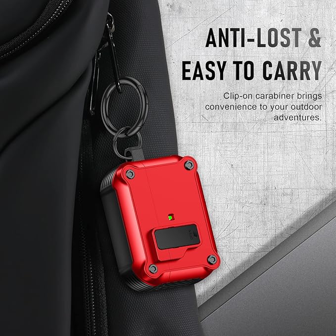 Maxjoy for Airpods Pro 3 Generation Case(2025), Secure Lock Clip Full Body Shockproof Hard Shell Protective Apple for Airpods Pro 3 Case Cover with Keychain Cleaner Kit for Men Women,Red