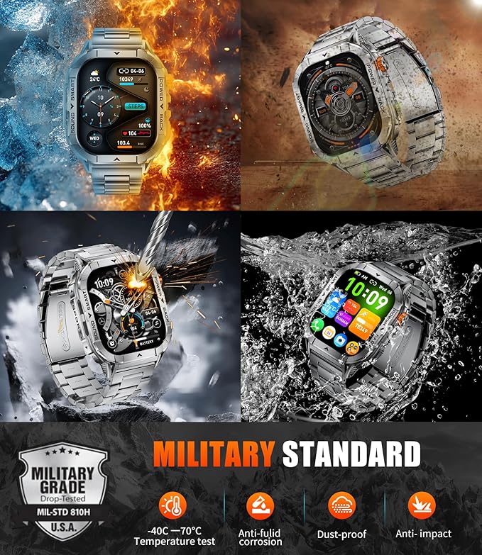 SUNKTA EF17 Military Smart Watch for Men, 2.13'' Amoled HD Display Fitness Tracker Watch with LED Flashlight, Pedometer/100+ Sport Modes/Sleep/5ATM Waterproof Smartwatch, iOS Android Smart Watches