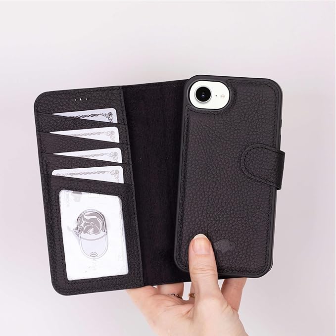 BLACKBROOK Case for iPhone 17e/16e Wallet Case for Men and Women, Carter Full Grain Leather 2-in-1 Set for MagSafe Charging, Cash, ID and 4 Card Slots with RFID