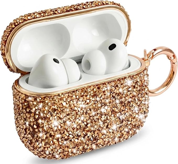 for Cute Glitter AirPods 4 Case for Women| Bling Hard Airpod iPods 4 Cases | with Keychain | Sparkly Rhinestone Air Pods 4 Generation Case for Women Girl- Model A3058/A3059(Champagne)