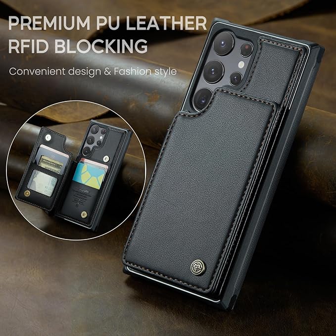 Bemal for Samsung Galaxy S23 Ultra Wallet Case with Card Holder, RFID Blocking, Shockproof Leather Kickstand for Men and Women, Durable Protective Phone Cover for 6.8", Black