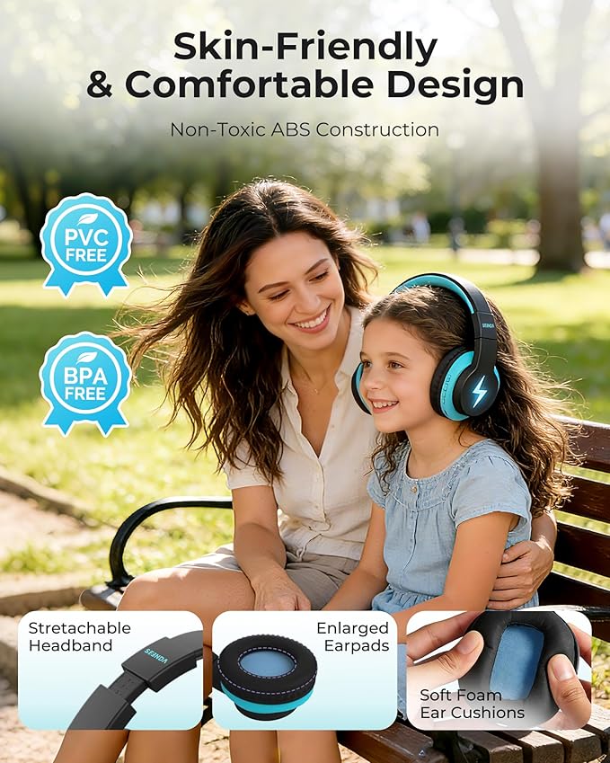 seenda Kids Bluetooth Headphones Boys, JCH-01 Kids Wireless Headphones for School, 85/94dB Volume Limited, 45H Playtime, 3 Lighting Modes, Built-in Mic Headset with Aux Cord for iPad/Tablet/Travel