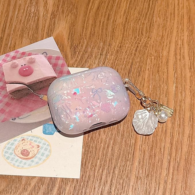 for AirPod Pro 3 Case 2025 Cute Shell Pearl Ocean Design for Women Girls TPU Protective Cover with Keychain Compatible for AirPods Pro 3rd Generation (Glitter Jellyfish)