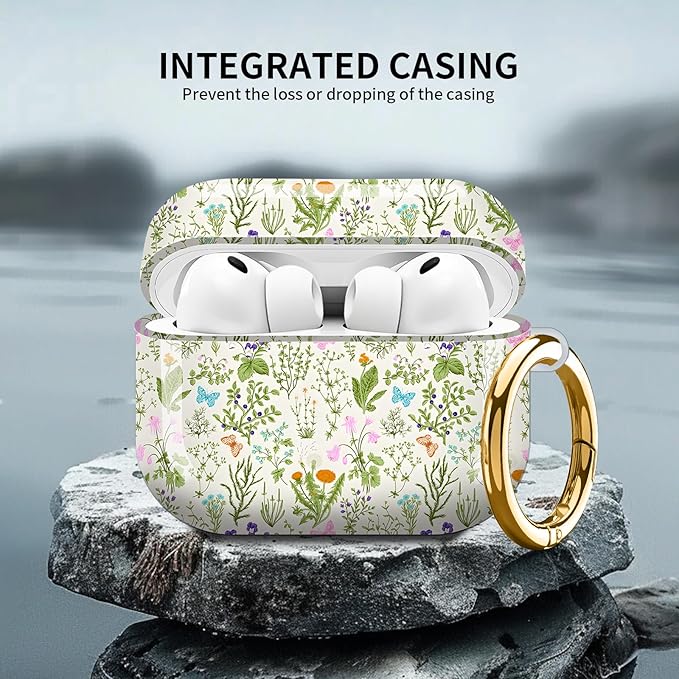 Compatible with AirPod Pro 3 (2025),Cute Case Cover for Women & Men, Full Protection Shockproof Hard Case with Keychain, Wireless Charging Case Accessories(Flowers Butterfly Plants)