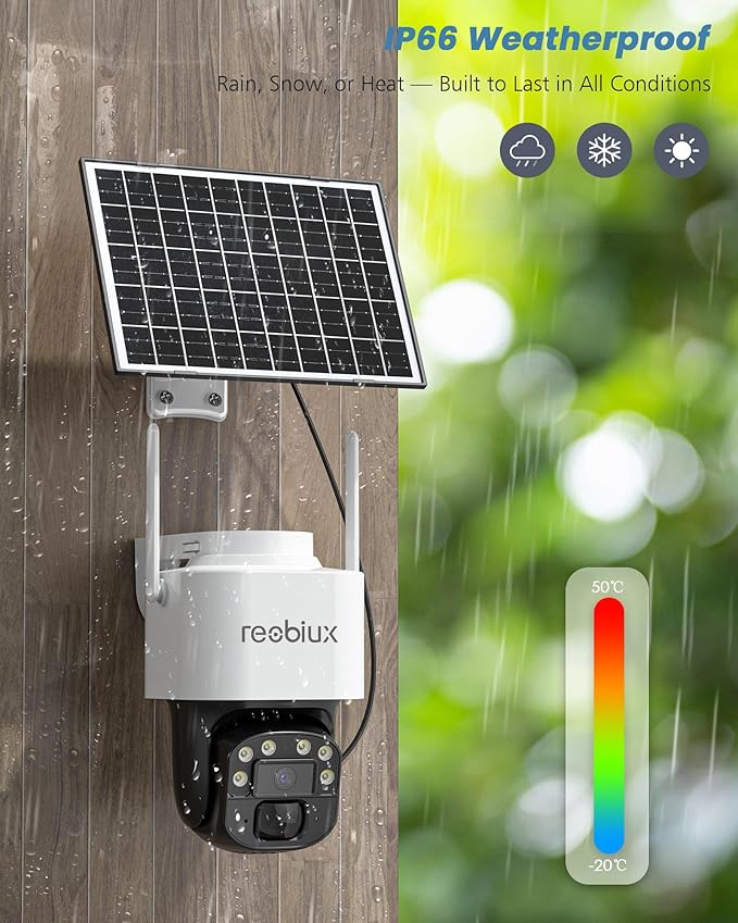 4G LTE Cellular Solar Security Cameras Wireless Outdoor, No WiFi Security Camera, 360° Live View, 2K Color Night Vision, PIR Detection, 2-Way Audio, Motion Alert, IP66, Built in SIM