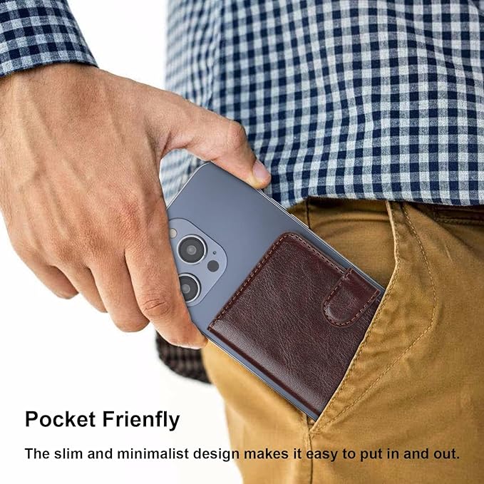 Bocasal for MagSafe Wallet Magnetic Card Holder, RFID Blocking Leather Card Slots for iPhone 17/16/15/14/13/12 Pro/Max/Plus/Air, Adjustable Kickstand Flip Mag Safe Wallet (Brown)