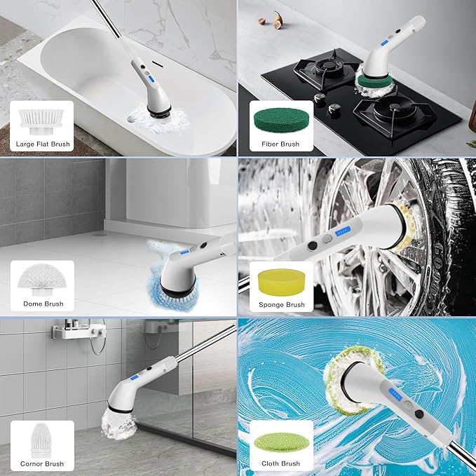 Electric Spin Scrubber, 2024 New Cordless Cleaning Brush,2-Speed Adjustable,Shower Scrubber for Bathroom Car Floor Tile Cleaning Squeegees