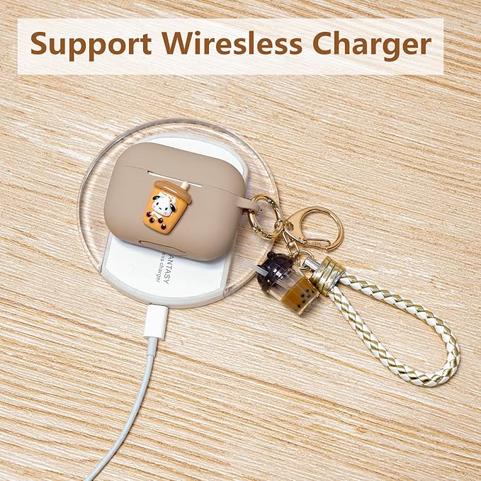 Wonhibo for Airpods Pro Case for Women Girls, Cute Kawaii Cover for Airpod Pro 2019 with Keychain (Boba Dog)