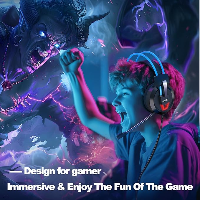 Voistek Gaming Headset for PC, Ps4, Ps5, Xbox Headset with 7.1 Surround Sound,3.5mm Gaming Headphones with Noise Canceling Mic, LED Light Over Ear Headphones for Switch, Xbox Series X/S, Laptop
