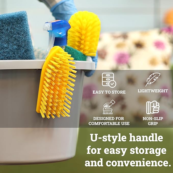 KLEEN HANDLER Iron Handle Scrub Brush for Household & Commercial Cleaning for Shower, Bathroom, Sink, Kitchen, Bathtub, Floor Scrubbing, 6 Pc - Yellow