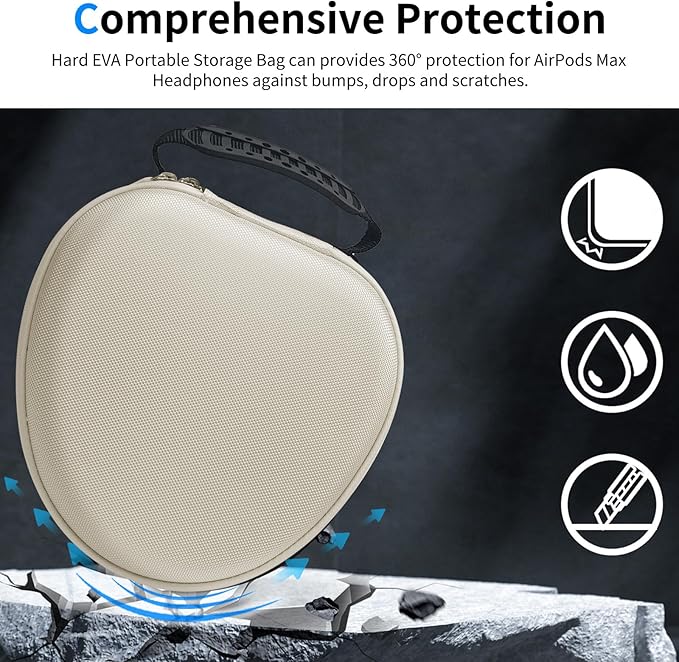 Hard Case for AirPods Max Supports Sleep Mode, Travel Carrying Headphone Case with AirPods Max Silicone Earpad Case/Ear Cups/Headband Cover, AirPod Max Protective Portable Storage Bag (Stone)