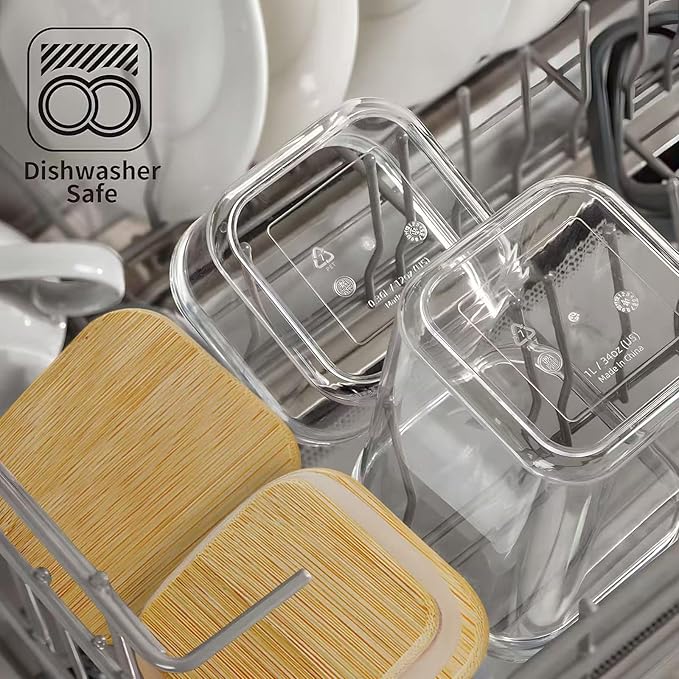 Square Storage Containers with Lids, Clear Food Storage Container Jar with Sealing Bamboo Lid for Noodles Flour Cereal Rice Sugar Tea Coffee Beans (20oz*5/40oz*2/67oz*1)