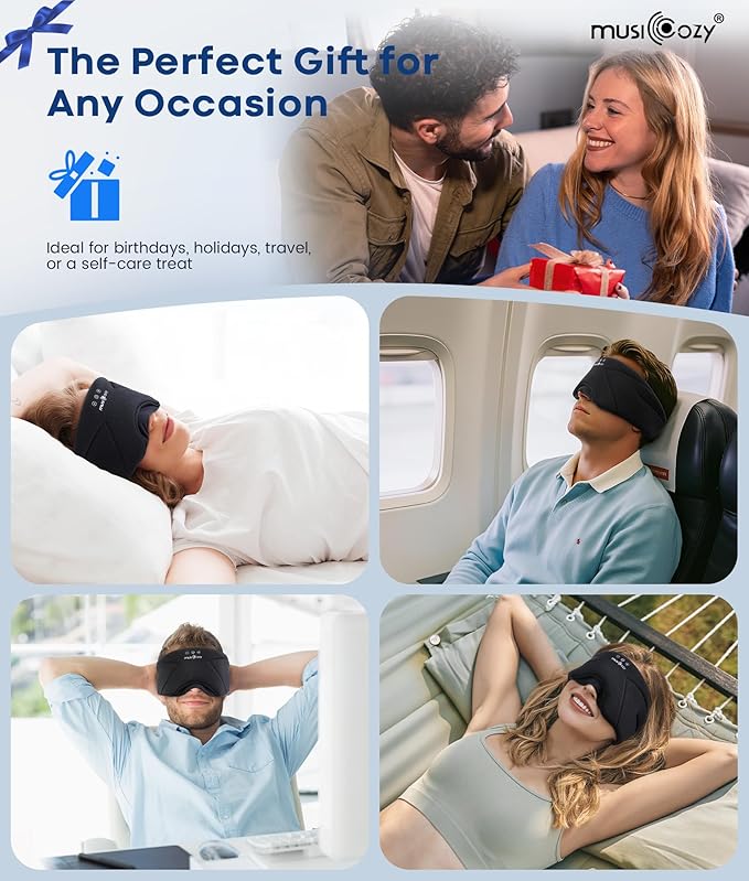 MUSICOZY Bluetooth 5.4 Sleep Headphones Bundle, Washable Zipper Sleep Mask with HD Stereo Speakers + 3D Eye Mask with Smart Timer, Wireless Music Headphones for Side Sleepers, Travel, Relaxation