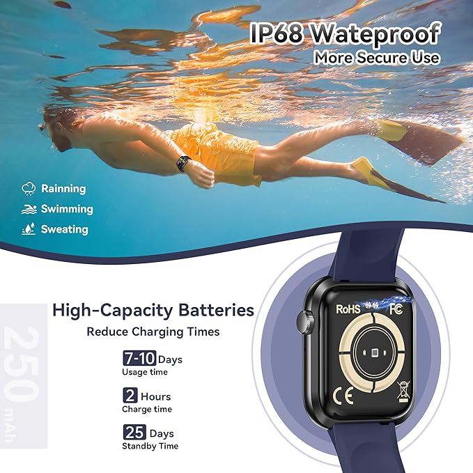 Smart Watch for Men Women(Answer/Make Call), 1.83" Fitness Watch with Heart Rate/Blood Pressure/Blood Oxygen, Pedometer, Sleep Tracker,120+ Sport Modes, IP68 Waterproof Fitness Tracker for Android iOS