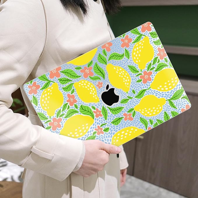 MEEgoodo for MacBook Air 13.3 inch Case 2021 2020 2019 2018 A2337 M1 A2179 A1932, Laptop Shell for MacBook Air M1 with Keyboard Webcam Cover & Trackpad Film & Type C Adapter,Lemon Fruit Pattern