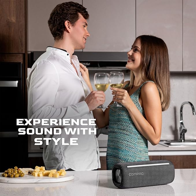 Compaq 24W Bluetooth Speaker – Portable Speaker with Bluetooth 5.0, IPX6 Waterproof, Uninterrupted Playtime, LED – Power and Performance for Indoor and Outdoor