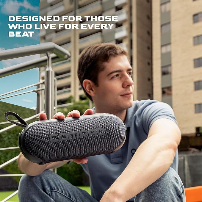 Compaq 10W Bluetooth Speaker – Portable Speaker with Bluetooth 5.0, IPX6 Waterproof, Uninterrupted Playtime, LED – Power and Performance for Indoor and Outdoor