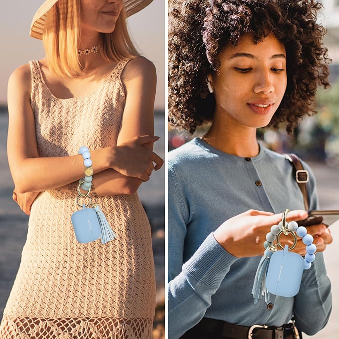 Compatible with Airpods Pro 2nd Generation Case Cover 2022, Soft Silicone Protective Cover with Bracelet Keychain for Apple Airpods Pro 2 Case for Women (Sky Blue)