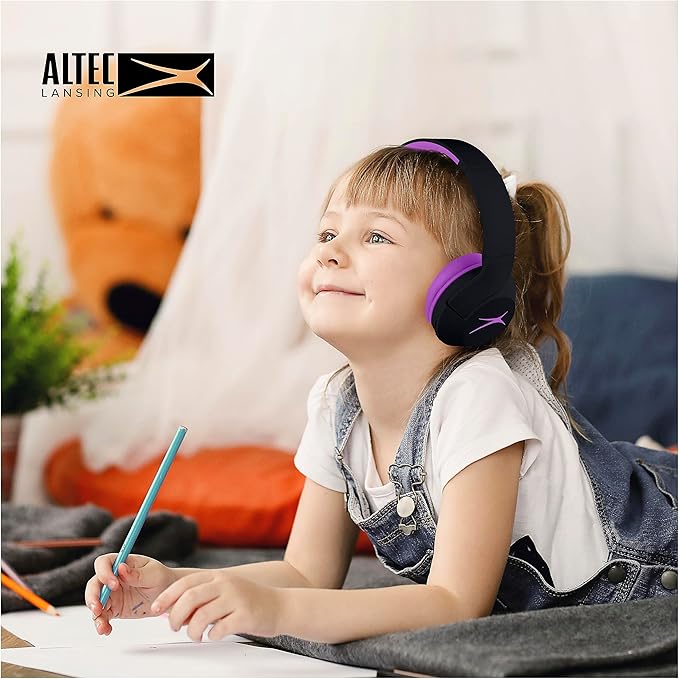 Altec Lansing Kid Safe Noise Cancelling Wireless Headphones 15H Battery, 85dB Volume Limit, Foldable Design Powerful Sound, Active Noise Cancellation Perfect for Kids Ages 7+