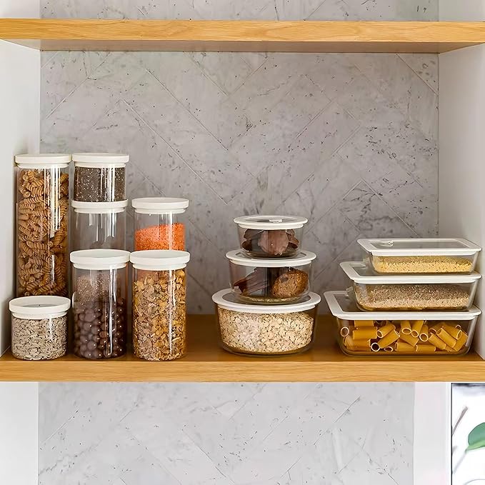 Urban Green Glass Food Container Set with Silicone Glass Lid, 3 Pack, Airtight, LeakProof, 100% Plastic Free, Meal Prep Containers (White Color)