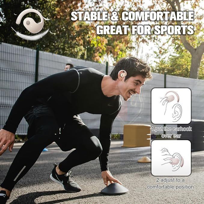 Out of Ear Open Ear Headphones Wireless Ear Hanging Bluetooth Headset, Air Bone Conduction Open Ear Earbuds, Skin Tone OWS Over the Ear Earbuds Open Ear Buds Not In Ear Outside the Ear Earphones