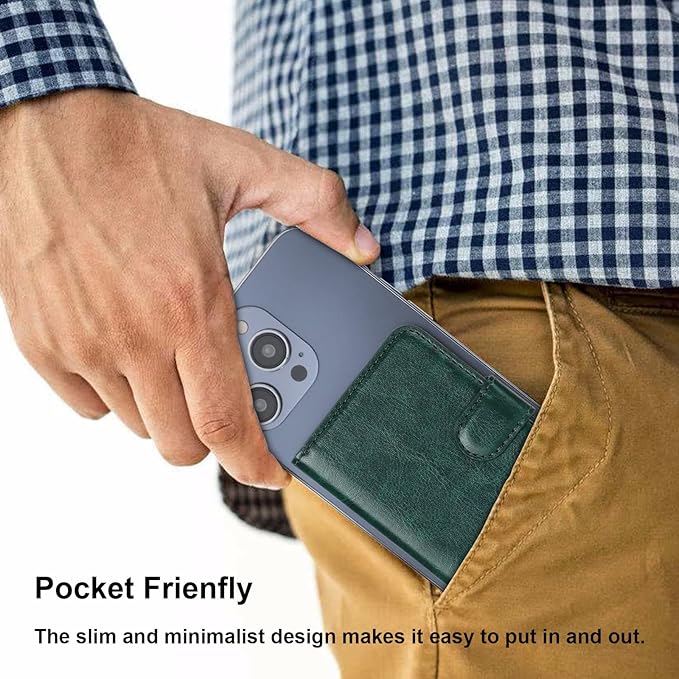 Bocasal for MagSafe Wallet Magnetic Card Holder, RFID Blocking Leather Card Slots for iPhone 17/16/15/14/13/12 Pro/Max/Plus/Air, Adjustable Kickstand Flip Mag Safe Wallet (Dark Green)
