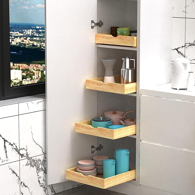 Pull Out Drawers for Kitchen Cabinets, Pull Out Cabinet Organizer, Fully Assembled Wood Cabinet Pull Out Drawer, Fast and Easy DIY Installation, 14”W x 21”D