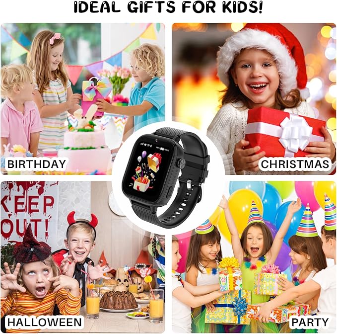 OKYUK 4G Kids Smart Watches Girls Gifts Age 3-12, Smart Watch for Kids with 47 Games, Two-Way Calling Feature, SOS Emergency Call Camera Video Recorder Gift Toys for Girls Ages 5 6 7 8 9 10 (Black)