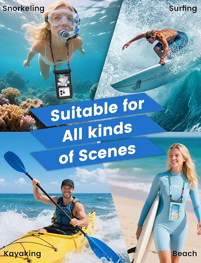 Paul Frank Waterproof Phone Pouch Floating, 2 Pack IPX8 Waterproof Phone Case with Lanyard for iPhone 17 16 15 14 Pro Max Galaxy S25 S24, Cellphone Dry Bag Beach Cruise Ship Essentials(up to 8.5")