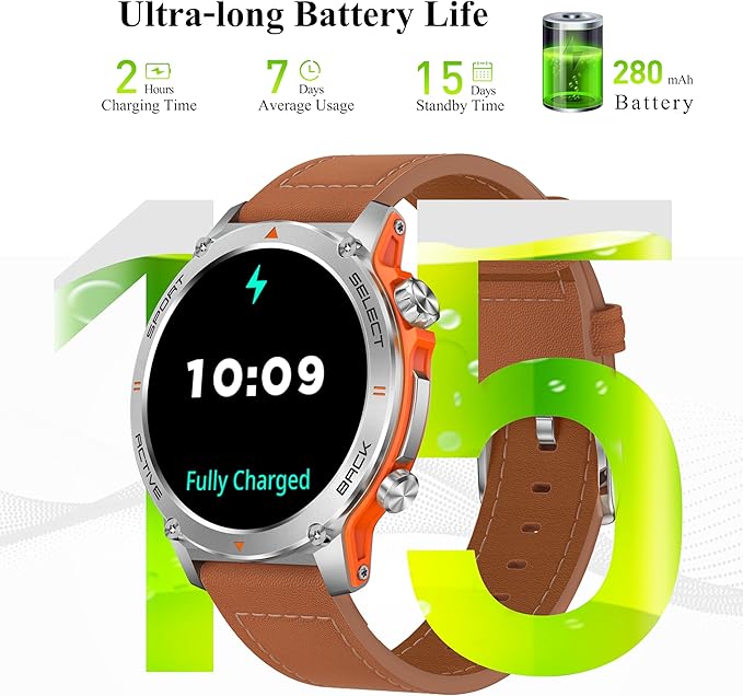 Popglory Smart Watch, 1.43''AMOLED 45mm Military Smartwatch Men Women Answer/Make Call, Digital Fitness Watch, 110+ Sports, Blood Pressure, Heart Rate, Stress Monitor Sports Watch for Android or iOS