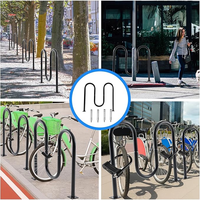 5 Bike Capacity Wave Bike Rack Commercial Bicycle Rack 40" L Heavy Duty Galvanized Steel Bicycle Organizer Ground Parking Stand for Outdoor Garages Streets Yards Parks Schools Sidewalks