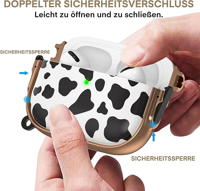 Maxjoy for AirPods Pro 3rd Generation Case with Lock, Cute AirPods Pro 3 Case Lock Protective Hard AirPod Pro 3 Cover for Women Men with Keychain for Airpod Pro 3rd Gen Cover 2025, Cow Print