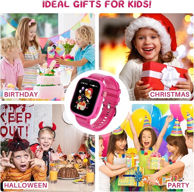 OKYUK 4G Kids Smart Watches Girls Gifts Age 3-12, Smart Watch for Kids with 47 Games, two-way calling feature, SOS emergency call Camera Video Recorder Gift Toys for Girls Ages 5 6 7 8 9 10 (Rose Red)