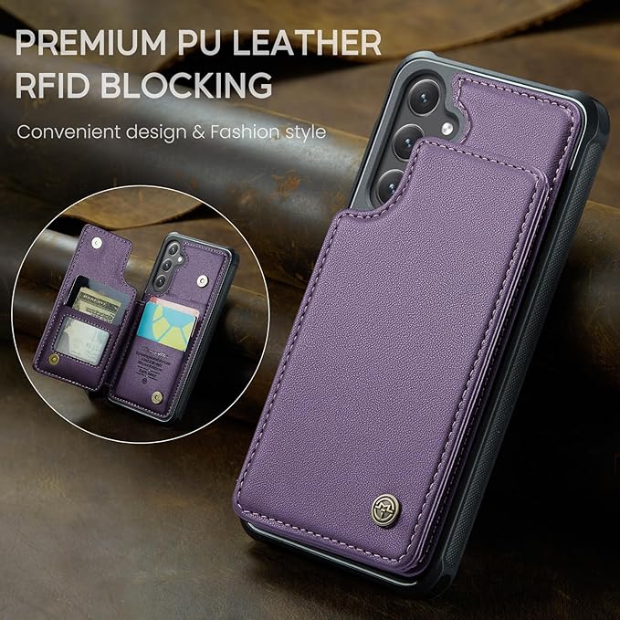 Bemal for Samsung Galaxy S25 Wallet Case with Card Holder, RFID Blocking, Shockproof Leather Kickstand for Men and Women, Durable Protective Phone Cover for 6.2", Purple
