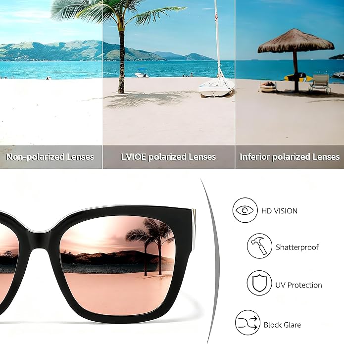 LVIOE 2 Pack Polarized Fit Over Sunglasses for Women Men Oversized Square Over Glasses Sunglasses with UV Protection LS7511