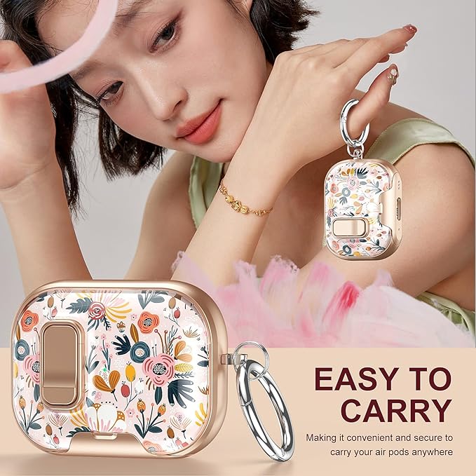 Trendy Case Compatible with AirPods Pro 3 2025,Shockproof Cover for AirPods Pro 3rd Gen with 2-in-1 Phone Stand,Safety Lock Catch,Wireless Charging Keychain,Cute Bowknot Painted Gift for Girls Women