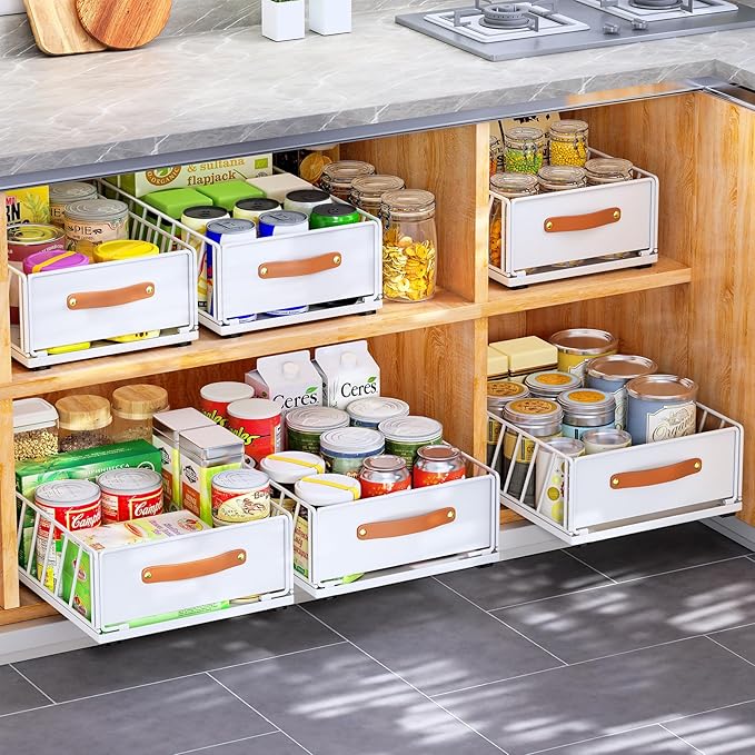 Pull out Cabinet Organizer Fixed with Adhesive Nano Film,Heavy Duty Slide out Pantry Shelves Drawer Storage,Sliding Mesh Cabinet Basket with Handle for Kitchen, Bathroom,Home, 11.8W"X 15.7D"X6.2"H
