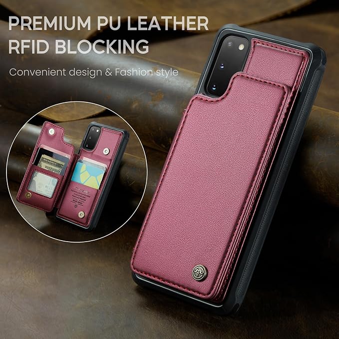 Bemal for Samsung Galaxy S20 FE Wallet Case with Card Holder, RFID Blocking, Shockproof Leather Kickstand for Men and Women, Durable Protective Phone Cover for 6.5", Wine Red