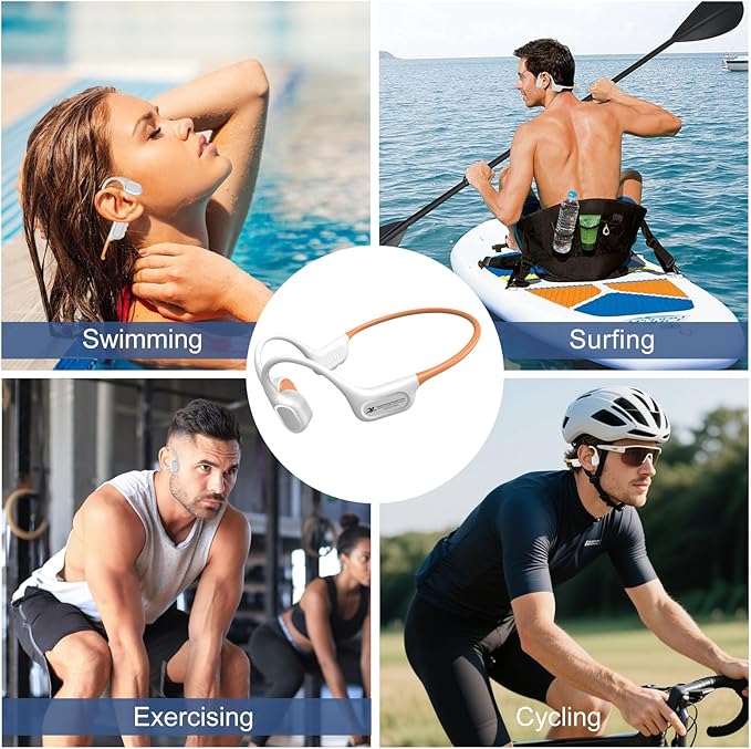 2026 Bone Conduction Bluetooth Headphones-SwimBeats, IP68 Waterproof Swimming Headphones with 32GB MP3 Player, Lightweight Open Ear Design for Swimming/Marathon/Cycling(Orange