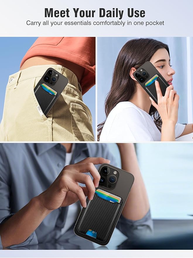 TopMade for Magsafe Wallet, Strongest Magnetic Card Holder for iPhone 17, iPhone 16/15/14/13/12 Series, Leather Magnetic Phone Wallet with Powerful Magnets, RFID Blocking, Fit 4 Cards, Carbon Fiber