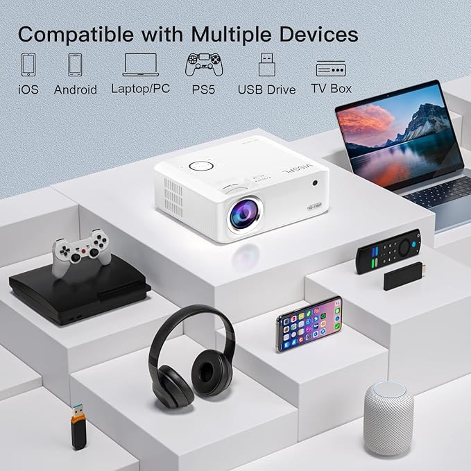 15000L Mini Projector, VISSPL 4K Support Video Projector, Portable Projector with Tripod, Kids Gift, Home Theater Movie Phone Projector Compatible with Android/iOS/Windows/TV Stick/HDMI/USB