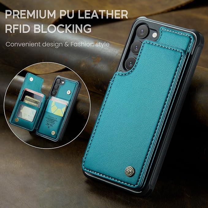 Bemal for Samsung Galaxy S23 Plus Wallet Case with Card Holder, RFID Blocking, Shockproof Leather Kickstand for Men and Women, Durable Protective Phone Cover for 6.6", Bluish Green