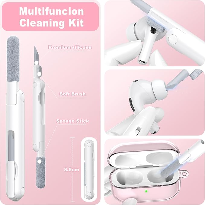 for AirPods Pro 3 Clear Case 2025, Military-Grade Shockproof, Soft TPU Highly Transparent Anti-Yellowing for AirPods Pro 3 Case with Cleaning Kit & Cute Round Buckle, Clear Pink