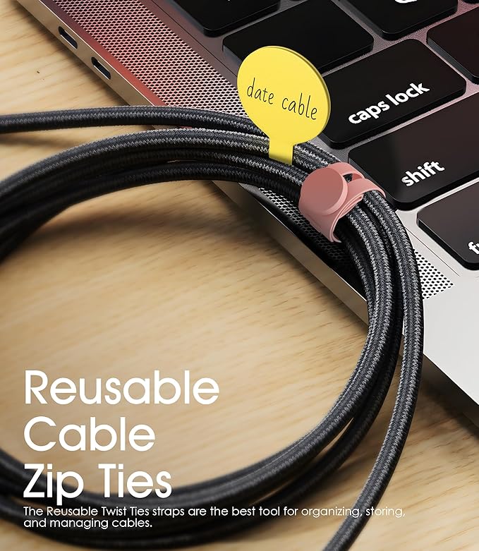 Nearockle 32Pcs Cable Management Set – 20 Silicone Ties + 12 Cord Labels, Multicolor
