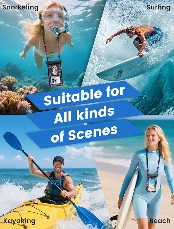 Paul Frank Waterproof Phone Pouch Floating, 2 Pack IPX8 Waterproof Phone Case with Lanyard for iPhone 17 16 15 14 Pro Max Galaxy S25 S24, Cellphone Dry Bag Beach Cruise Ship Essentials(up to 8.5")