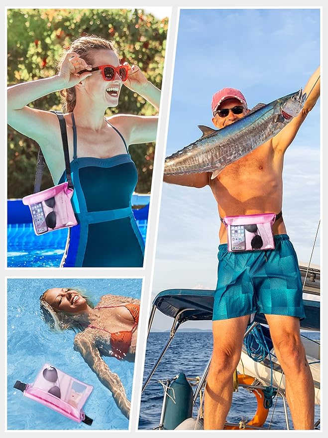 HEETA Waterproof Fanny Pack, Waterproof Pouch Dry Bag 2/3/4 Pack for Phone Passport Purse, Adjustable Waist Strap for Swimming Kayaking Boating Paddle Board Accessories Cruise Beach Camping Essentials