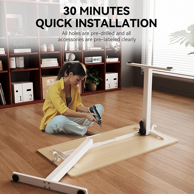 Electric Standing Desk48 x24 Adjustable Height Stand Up Desk with Lockable Wheels Ergonomic Sit Stand Desk for Work Office Home Computer Workstation (Nature)