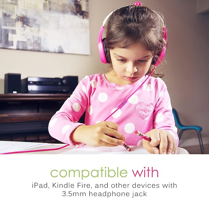 MEE Audio KidJamz 3 Kids Safe Listening Headphones with Volume Limiter & Built-in Microphone, Adjustable On-Ear Headset w/ 3.5mm Jack & Tangle-Free Cord for Online Learning/School/Travel/Tablet